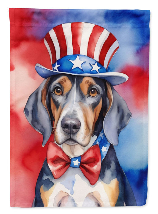 American English Coonhound Patriotic American House Flag Large Porch Sleeve Pole Decorative Outside Yard Banner Artwork Wall Hanging, Polyester, House Size, Multicolor