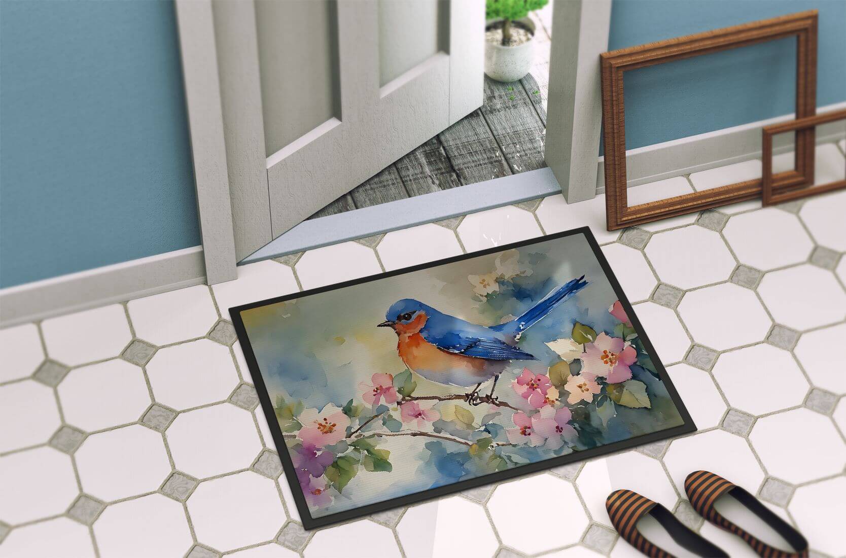 Bluebird Doormat Front Door Mat Indoor Outdoor Rugs for Entryway, Non Slip Washable Low Pile, 24H X 36W