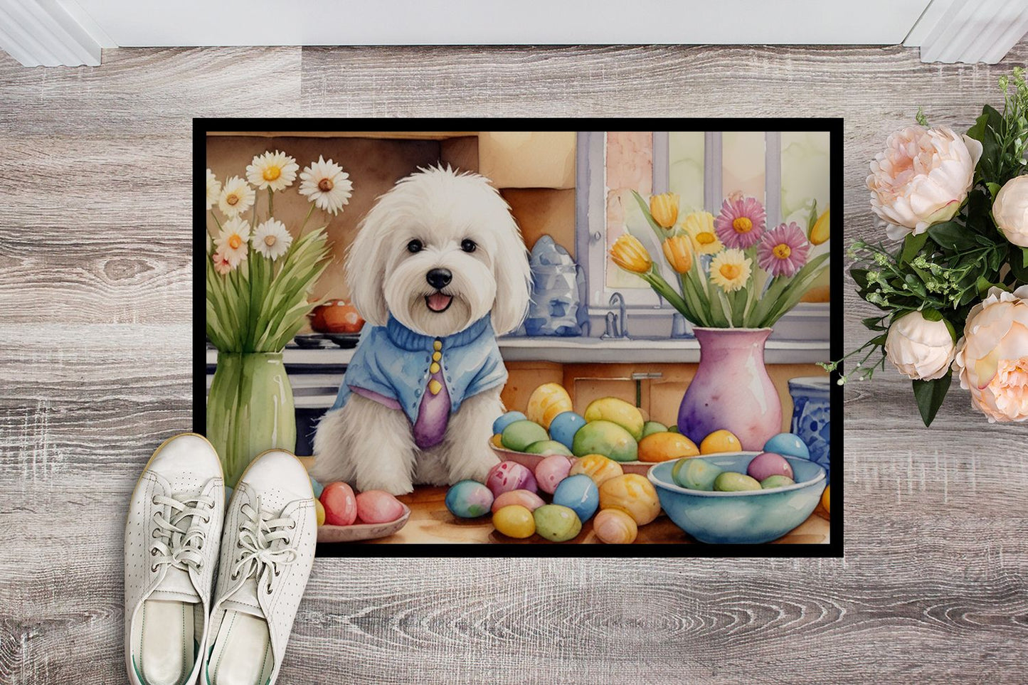 NEW Decorating Easter Coton de Tulear Doormat Front Door Mat Indoor Outdoor Rugs for Entryway, Non Slip Washable Low Pile, 18H X 27W