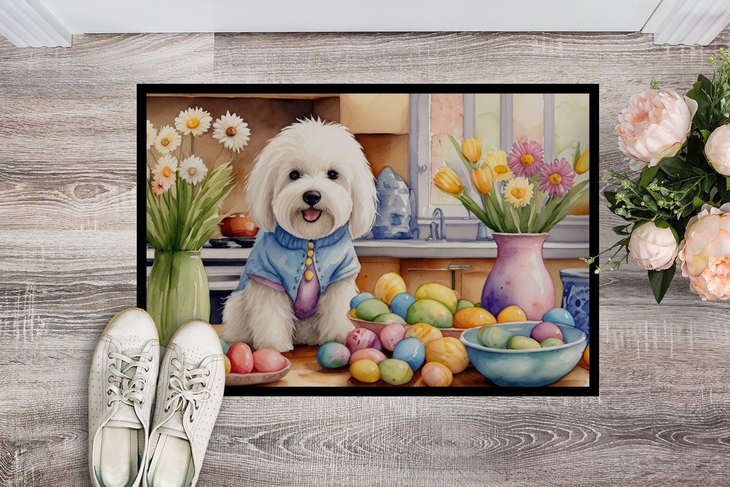NEW Decorating Easter Coton de Tulear Doormat Front Door Mat Indoor Outdoor Rugs for Entryway, Non Slip Washable Low Pile, 18H X 27W