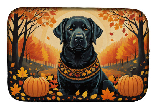 Black Labrador Retriever Fall Dish Drying Mat Absorbent Dish Drying Mat Pad for Kitchen Counter Dish Drainer Mat for Countertop, 14 x 21", Multicolor