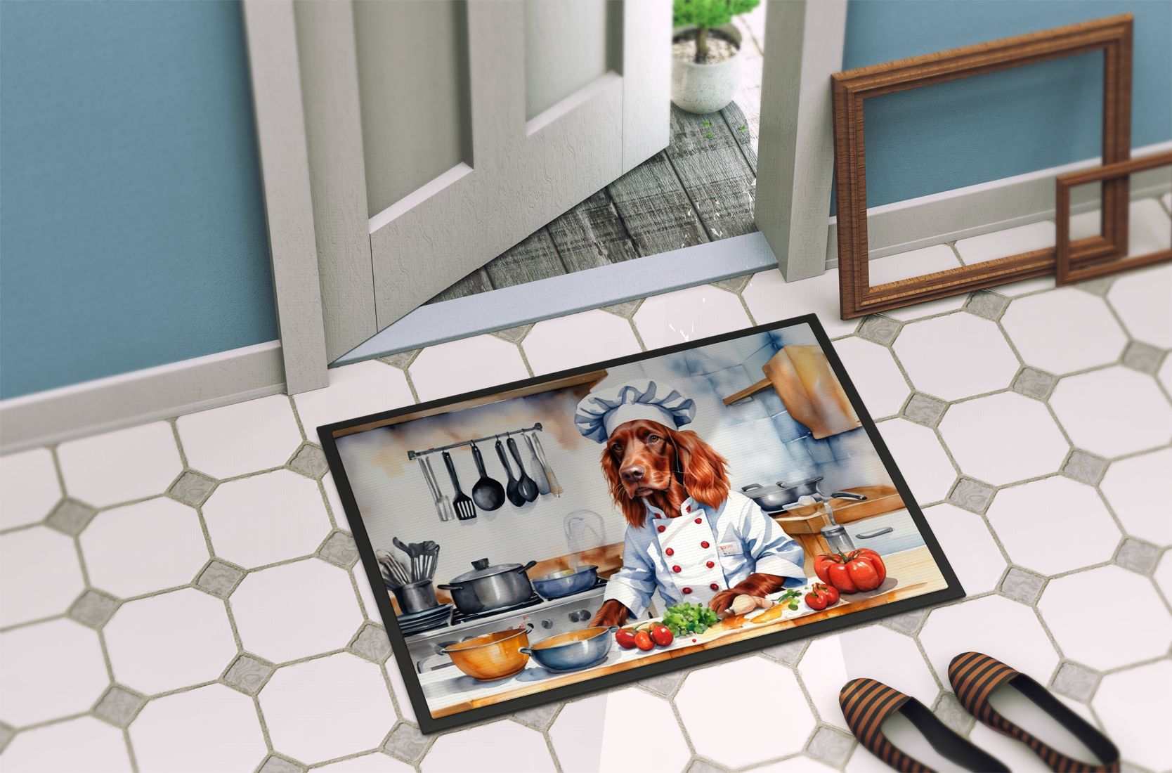 Irish Setter The Chef Doormat Front Door Mat Indoor Outdoor Rugs for Entryway, Non Slip Washable Low Pile, 24H X 36W