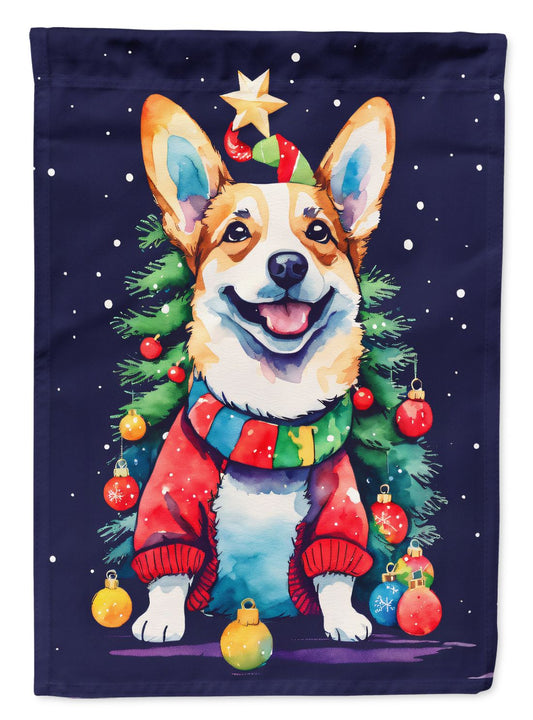 Corgi Christmas House Flag Large Porch Sleeve Pole Decorative Outside Yard Banner Artwork Wall Hanging, Polyester, House Size, Multicolor