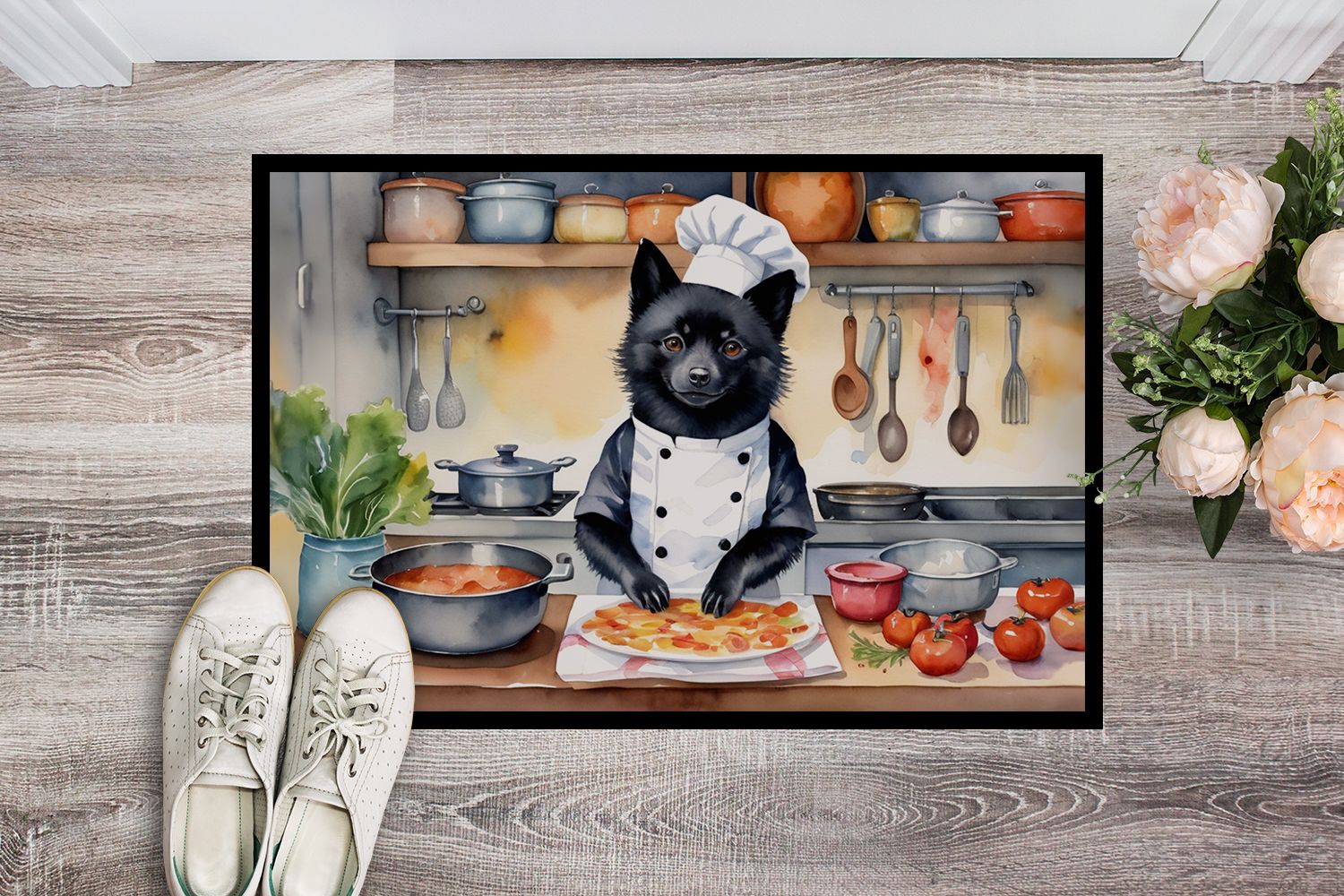 NEW Schipperke The Chef Doormat Front Door Mat Indoor Outdoor Rugs for Entryway, Non Slip Washable Low Pile, 18H X 27W