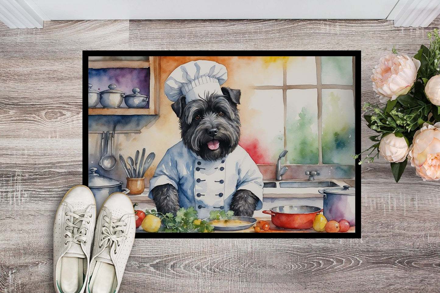 Bouvier des Flandres The Chef Doormat Front Door Mat Indoor Outdoor Rugs for Entryway, Non Slip Washable Low Pile, 24H X 36W