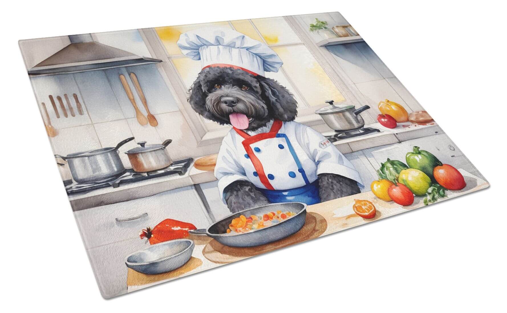 Portuguese Water Dog The Chef Glass Cutting Board Decorative Tempered Glass Kitchen Cutting and Serving Board Large Size Chopping Board