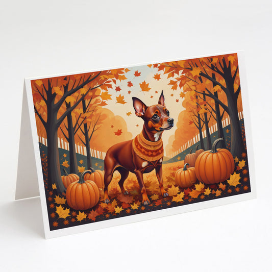 Red Miniature Pinscher Fall Greeting Cards Pack of 8 Blank Cards with Envelopes Whimsical A7 Size 5x7 Blank Note Cards