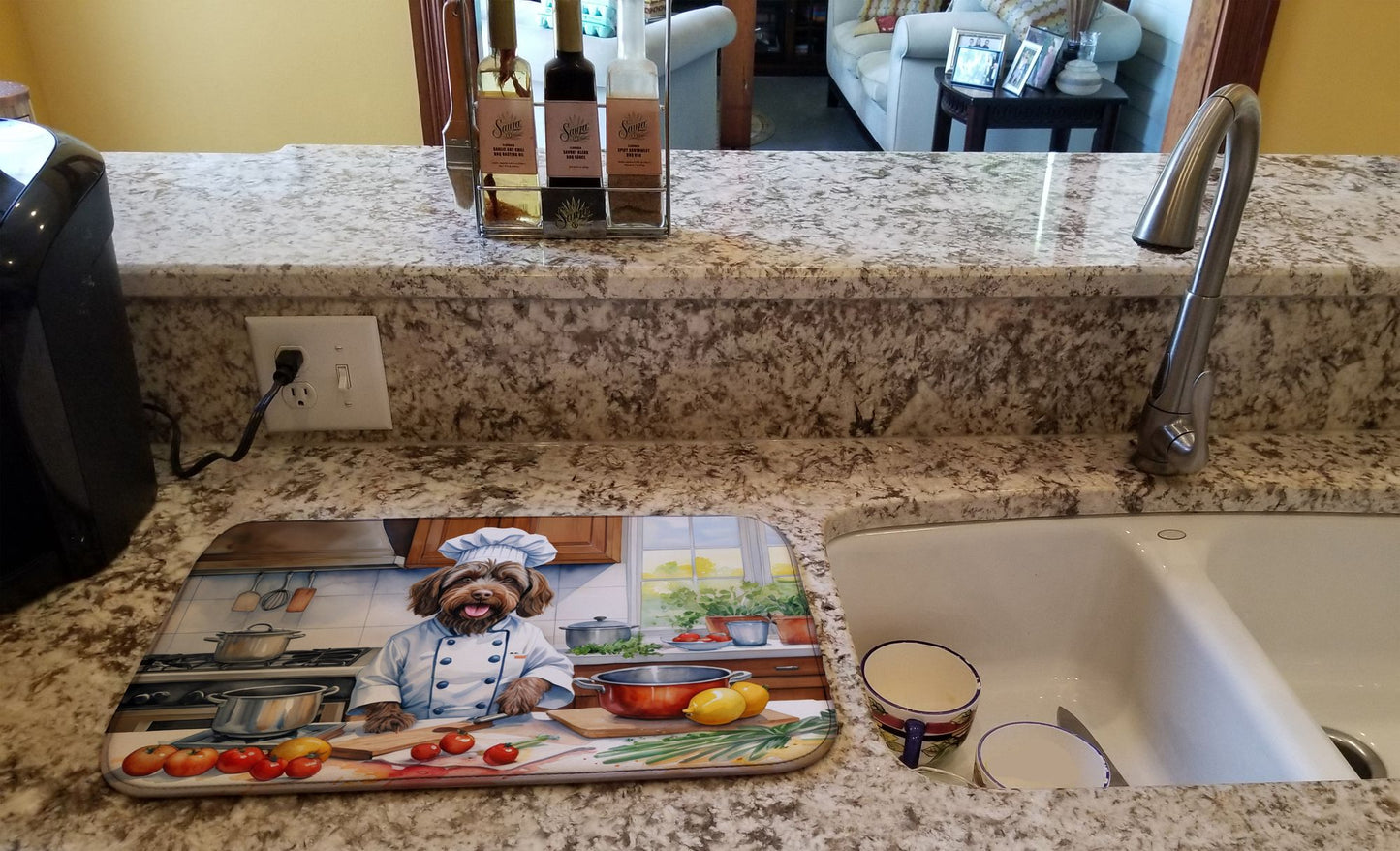 Wirehaired Pointing Griffon The Chef Dish Drying Mat Absorbent Dish Drying Mat Pad for Kitchen Counter Dish Drainer Mat for Countertop, 14 x 21", Multicolor