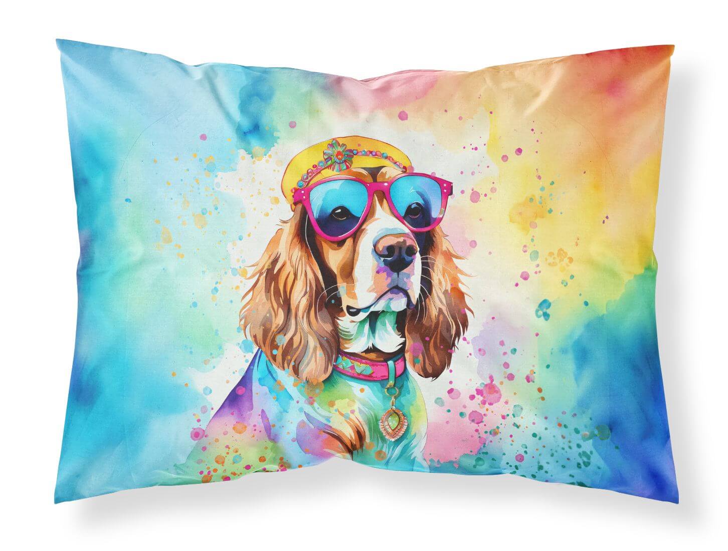 Cavalier Spaniel Hippie Dawg Standard Pillowcase Lightweight Super Soft Easy Care Decorative Artwork Pillowcase, Standard