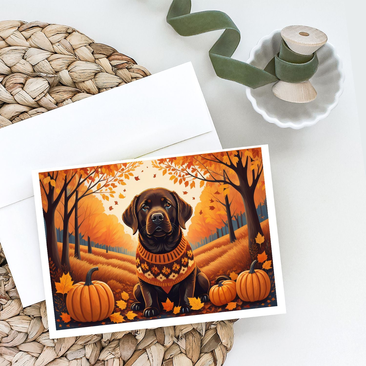 Chocolate Labrador Retriever Fall Greeting Cards Pack of 8 Blank Cards with Envelopes Whimsical A7 Size 5x7 Blank Note Cards