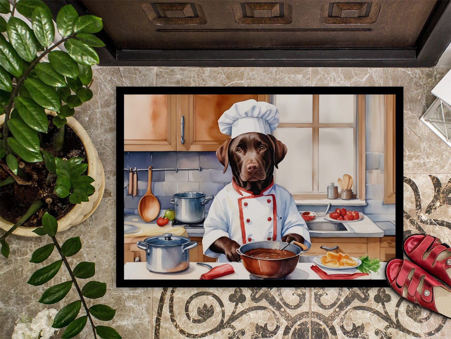 Chocolate Labrador Retriever The Chef Doormat Front Door Mat Indoor Outdoor Rugs for Entryway, Non Slip Washable Low Pile, 24H X 36W