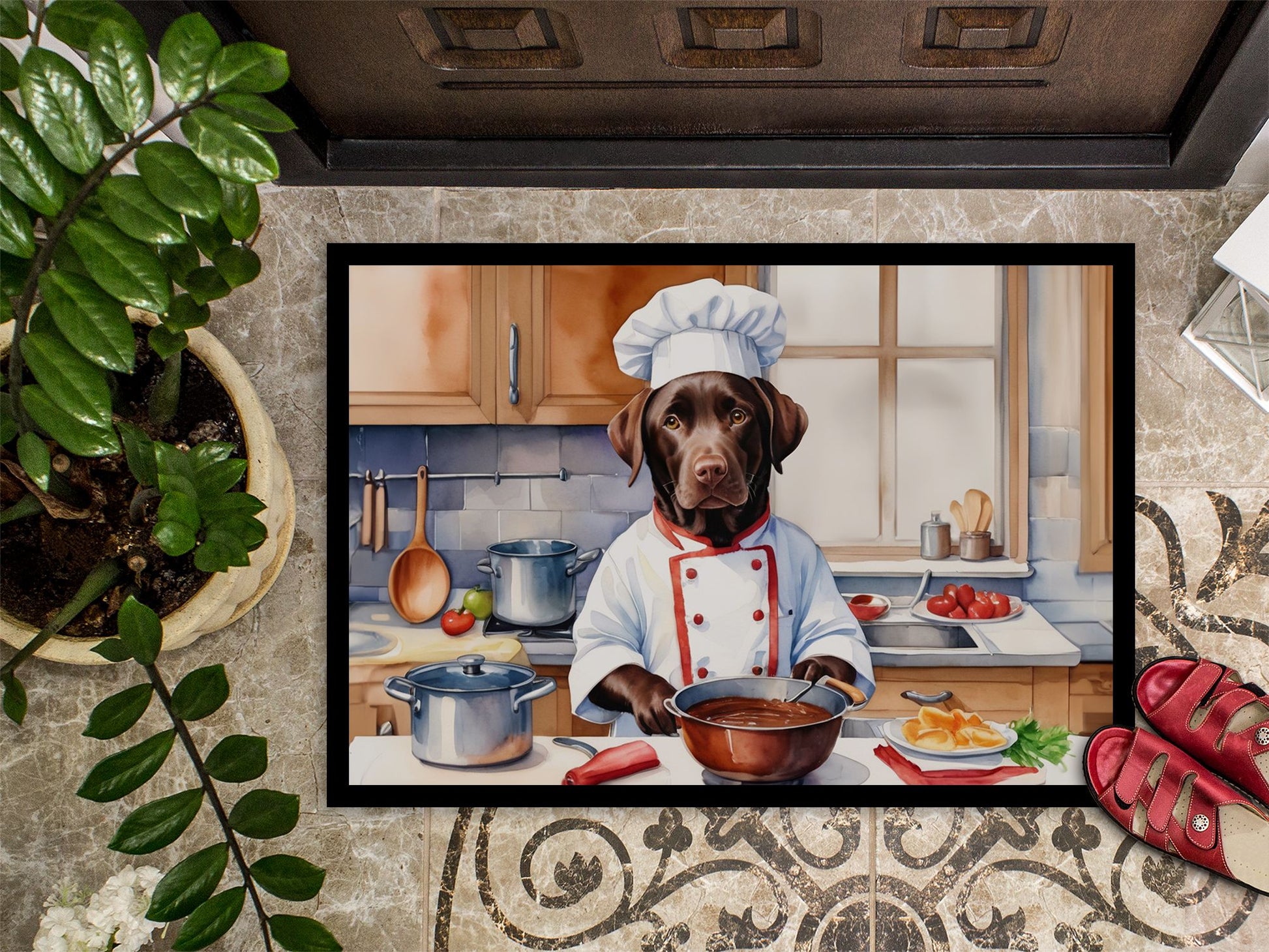 Chocolate Labrador Retriever The Chef Doormat Front Door Mat Indoor Outdoor Rugs for Entryway, Non Slip Washable Low Pile, 24H X 36W