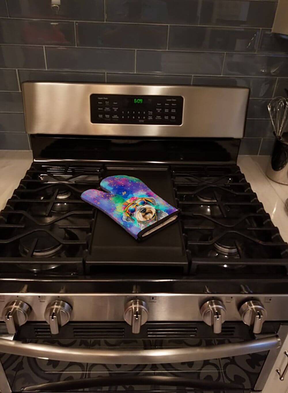 Schnauzer Hippie Dawg Oven Mitt Heat Resistant Thick Oven Mitt for Hot Pans and Oven, Kitchen Mitt Protect Hands, Cooking Baking Glove