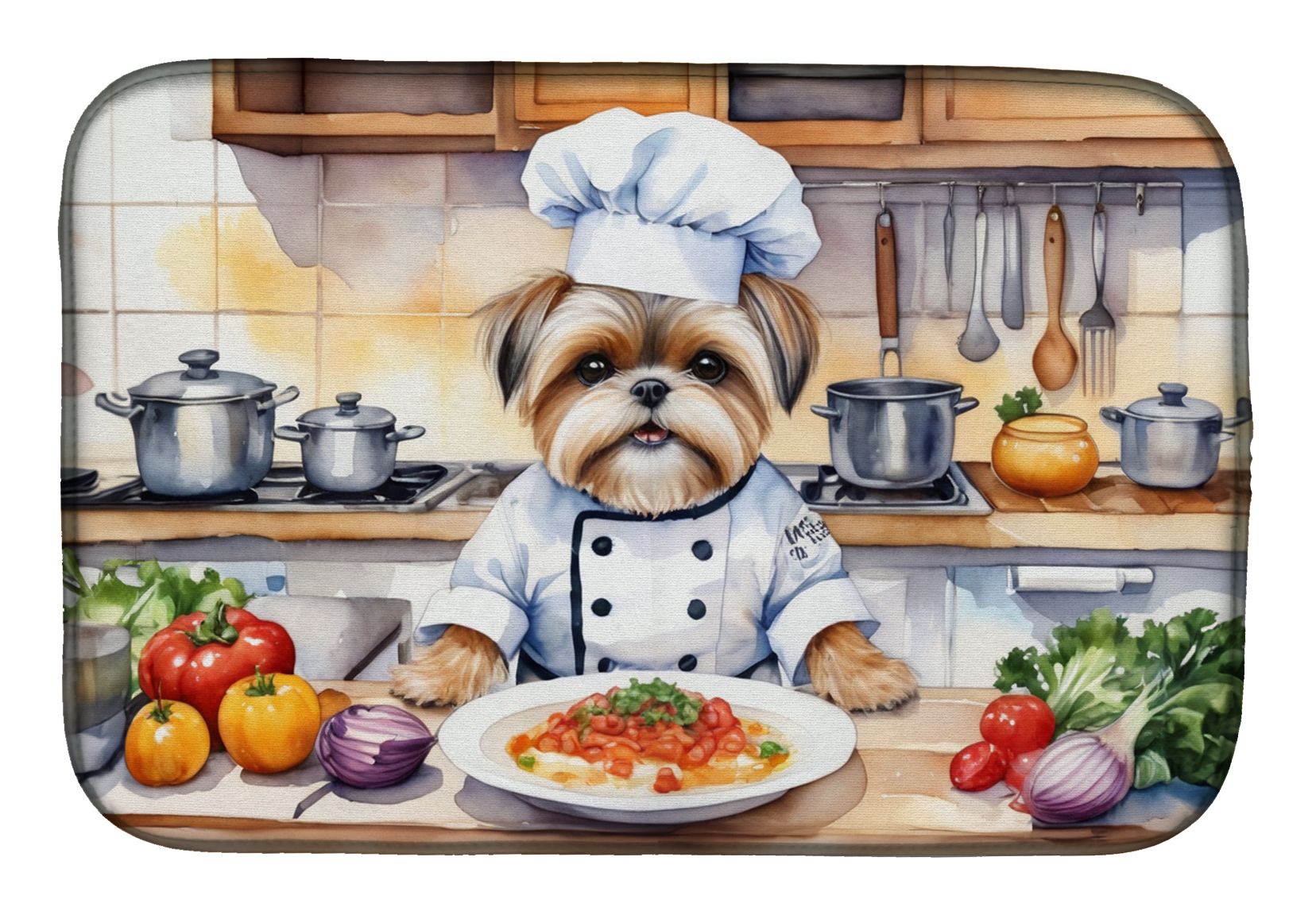 Lhasa Apso The Chef Dish Drying Mat Absorbent Dish Drying Mat Pad for Kitchen Counter Dish Drainer Mat for Countertop, 14 x 21", Multicolor