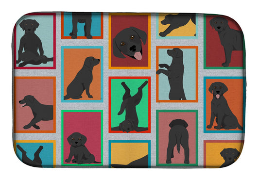 Lots of Black Labrador Retriever Dish Drying Mat Absorbent Dish Drying Mat Pad for Kitchen Counter Dish Drainer Mat for Countertop, 14 x 21", Multicolor