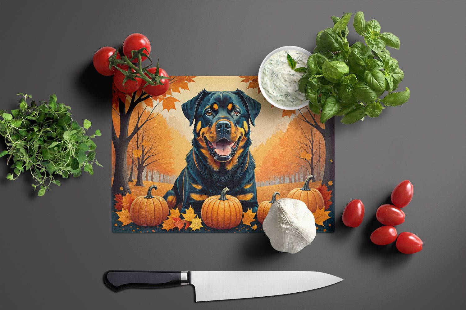 NEW Rottweiler Fall Glass Cutting Board Decorative Tempered Glass Kitchen Cutting and Serving Board Large Size Chopping Board