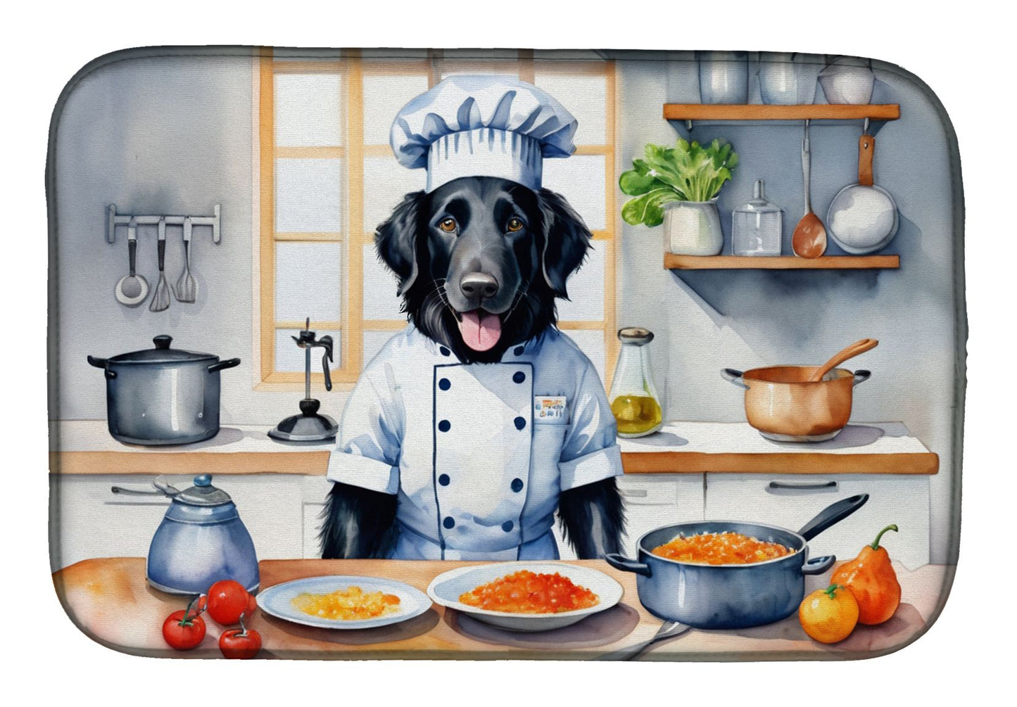 Flat-Coated Retriever The Chef Dish Drying Mat Absorbent Dish Drying Mat Pad for Kitchen Counter Dish Drainer Mat for Countertop, 14 x 21", Multicolor