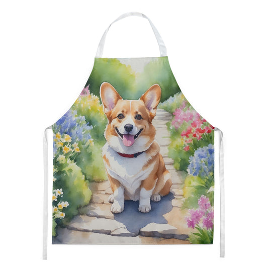 Corgi Spring Path Apron Cooking Kitchen Server Baking Crafts Gardening for Adult Women Men, Unisex, Large, Multicolor