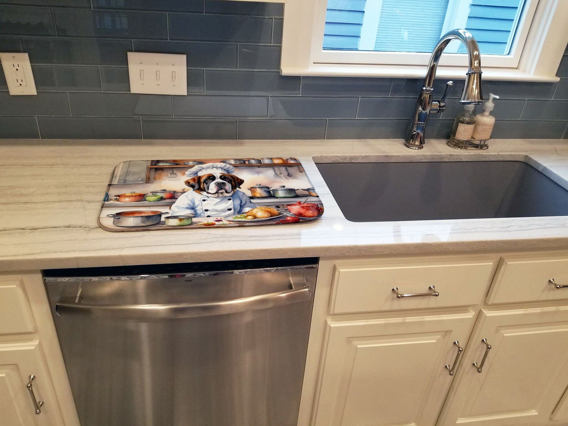 Saint Bernard The Chef Dish Drying Mat Absorbent Dish Drying Mat Pad for Kitchen Counter Dish Drainer Mat for Countertop, 14 x 21", Multicolor