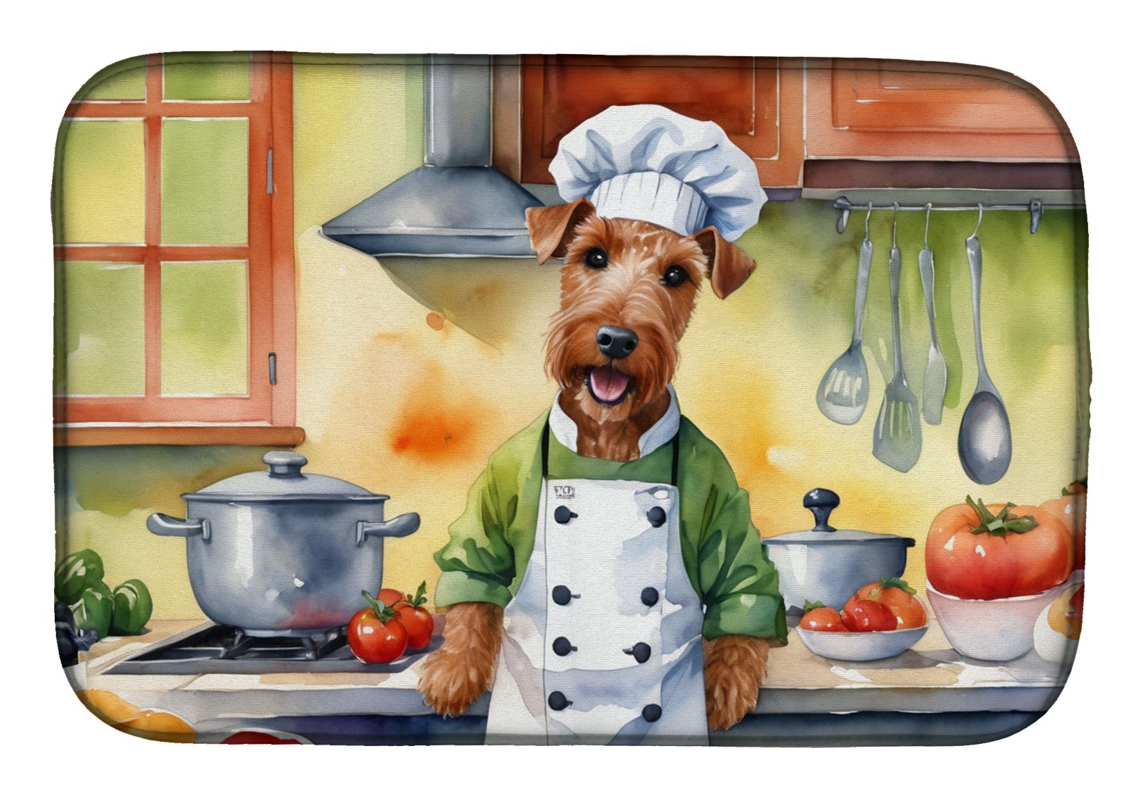 Irish Terrier The Chef Dish Drying Mat Absorbent Dish Drying Mat Pad for Kitchen Counter Dish Drainer Mat for Countertop, 14 x 21", Multicolor