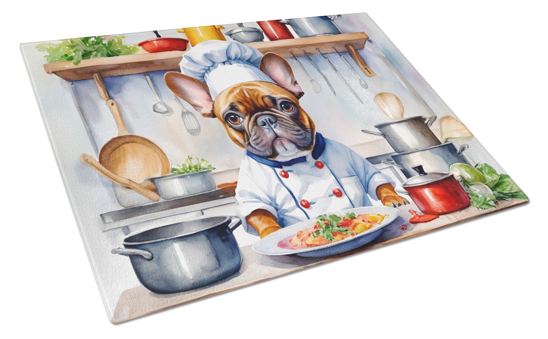 NEW French Bulldog The Chef Glass Cutting Board Decorative Tempered Glass Kitchen Cutting and Serving Board Large Size Chopping Board