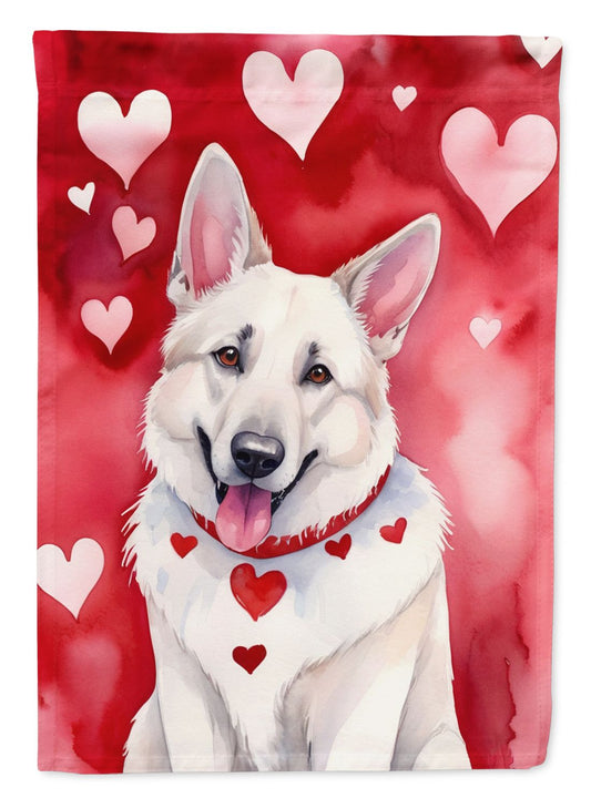 White German Shepherd My Valentine House Flag Large Porch Sleeve Pole Decorative Outside Yard Banner Artwork Wall Hanging, Polyester, House Size, Multicolor