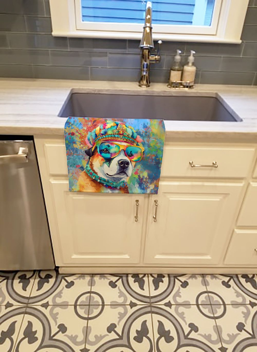 Akita Hippie Dawg Kitchen Towel Dish Cloths Guest Hand Towel Decorative Bathroom Towel for Face,Tea, Dishcloth, Kitchen and Bath