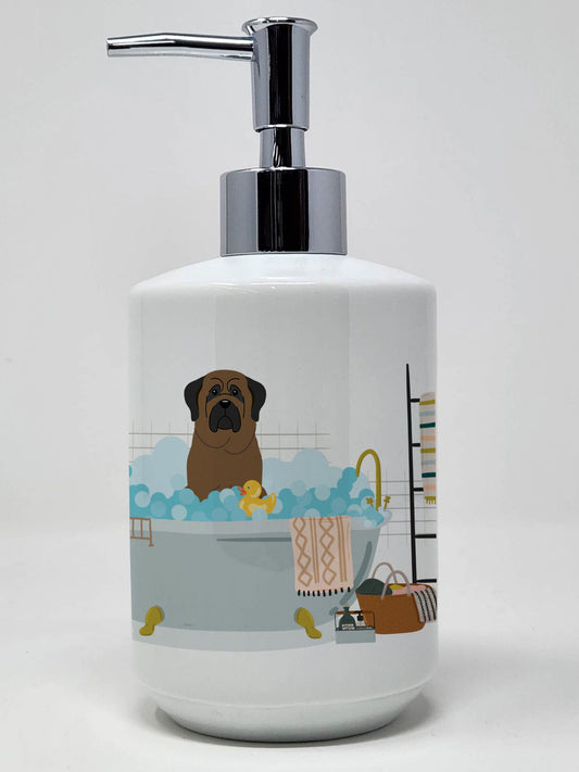 Bullmastiff in Bathtub Ceramic Soap Dispenser Hand Soap Dispenser Pump Bottles for Bathroom Kitchen, Empty Refillable Liquid Soap Container