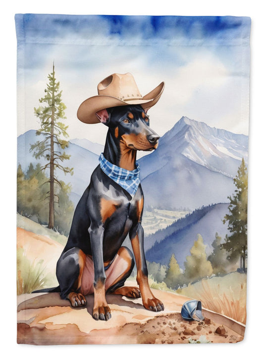 Doberman Pinscher Cowboy Welcome House Flag Large Porch Sleeve Pole Decorative Outside Yard Banner Artwork Wall Hanging, Polyester, House Size, Multicolor
