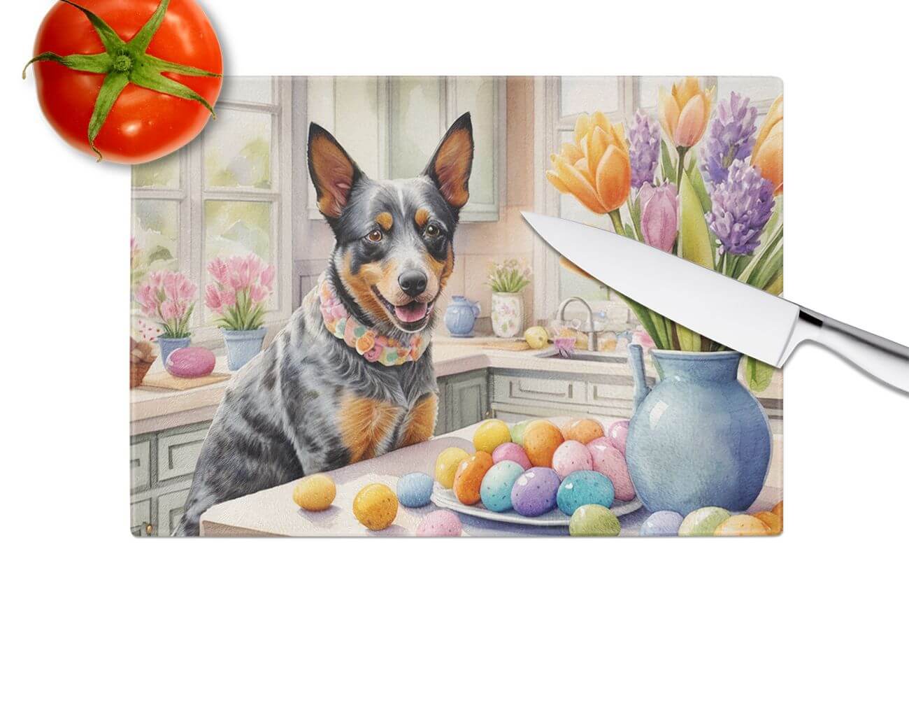 NEW Decorating Easter Australian Cattle Dog Glass Cutting Board Decorative Tempered Glass Kitchen Cutting and Serving Board Large Size Chopping Board