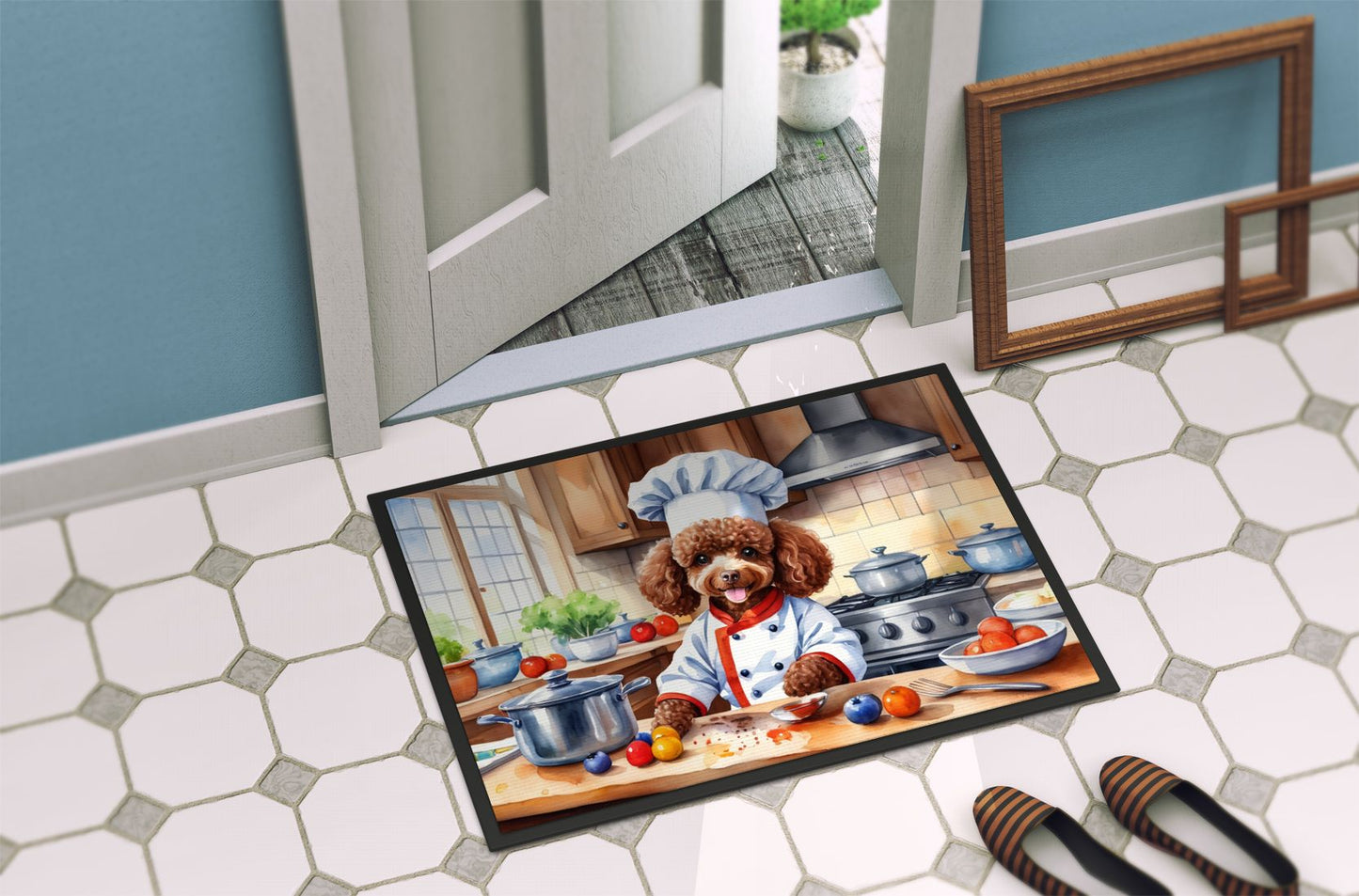 Chocolate Poodle The Chef Doormat Front Door Mat Indoor Outdoor Rugs for Entryway, Non Slip Washable Low Pile, 24H X 36W
