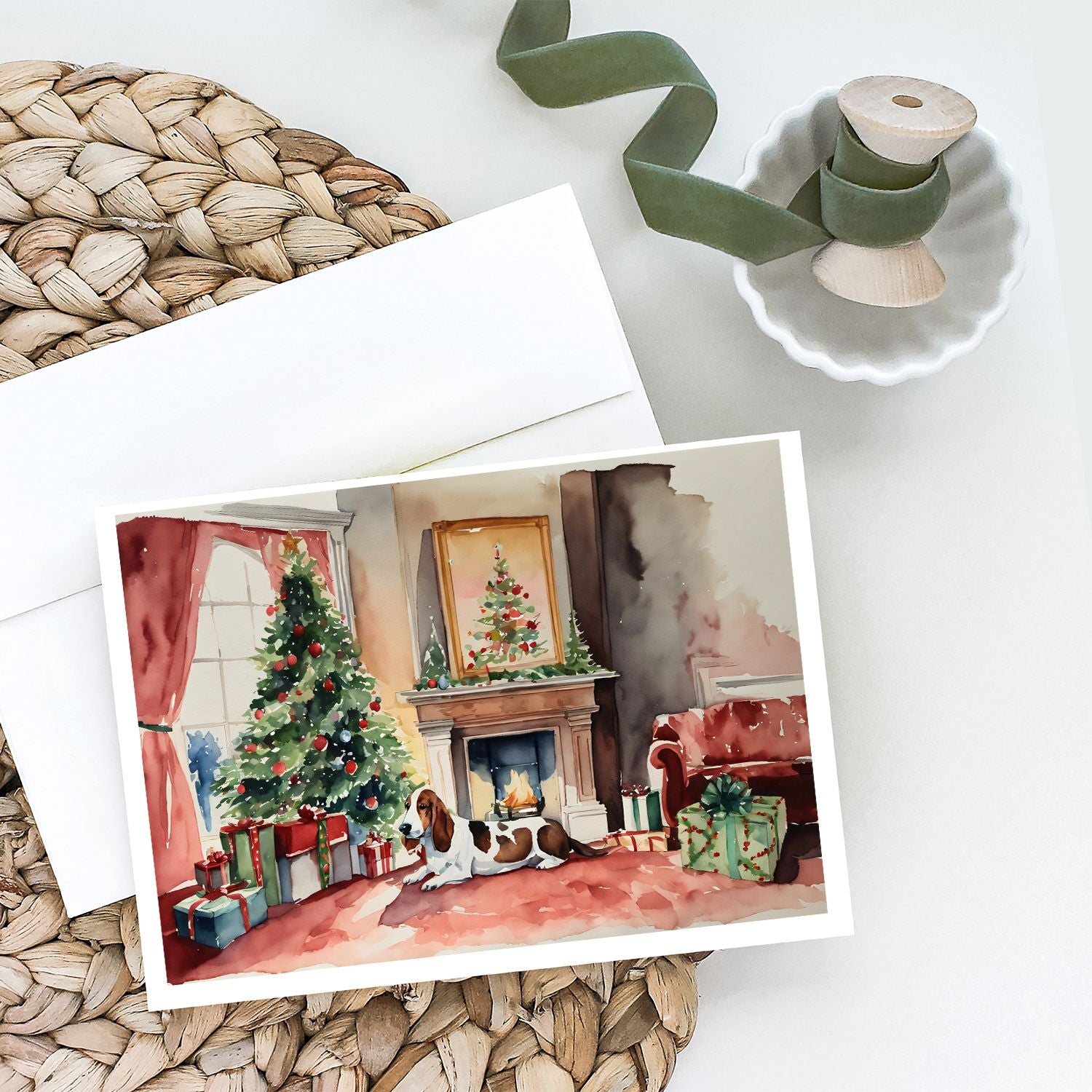 Basset Hound Christmas Greeting Cards Pack of 8 Blank Cards with Envelopes Whimsical A7 Size 5x7 Blank Note Cards