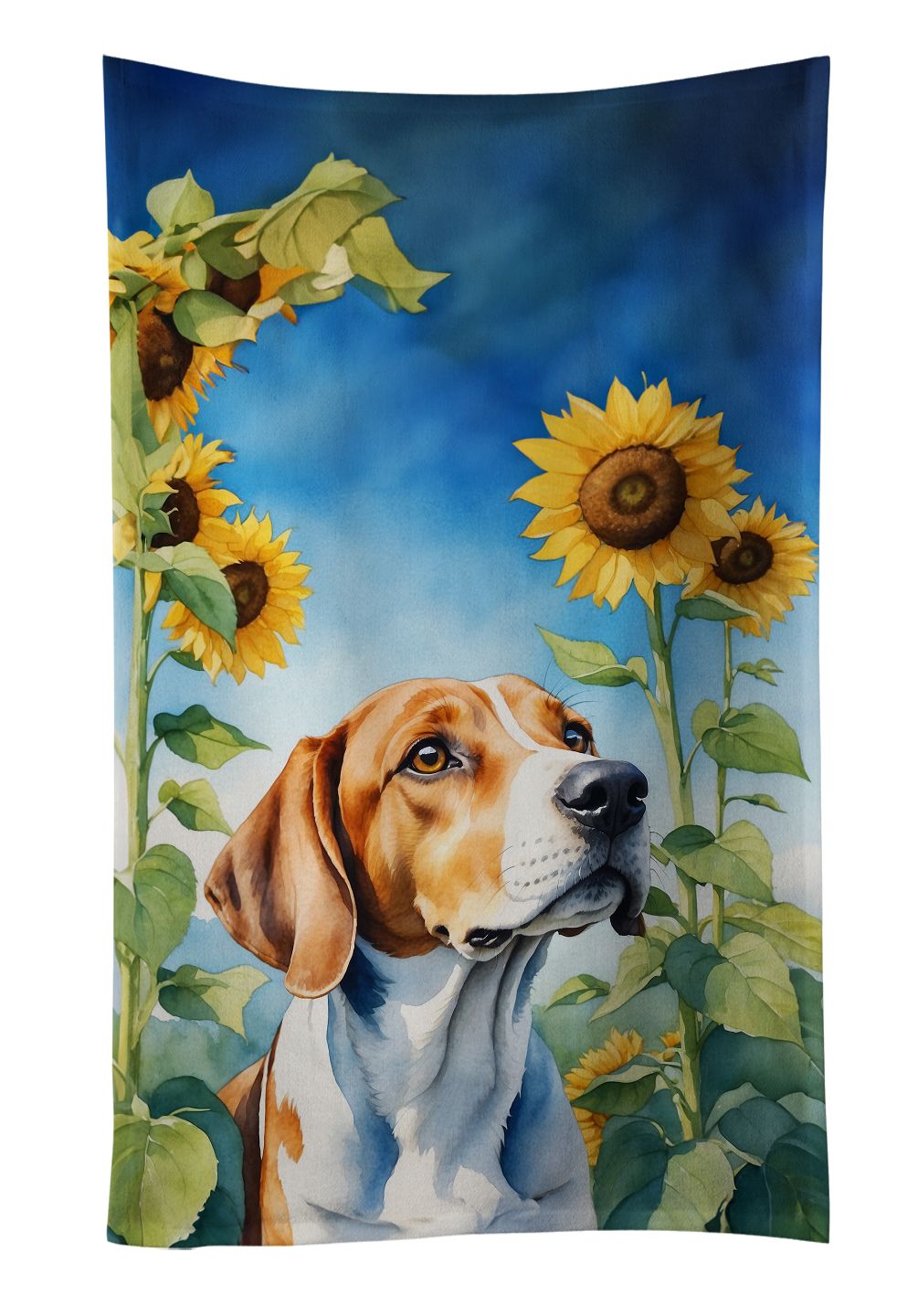 English Foxhound in Sunflowers Kitchen Towel Dish Cloths Guest Hand Towel Decorative Bathroom Towel for Face,Tea, Dishcloth, Kitchen and Bath