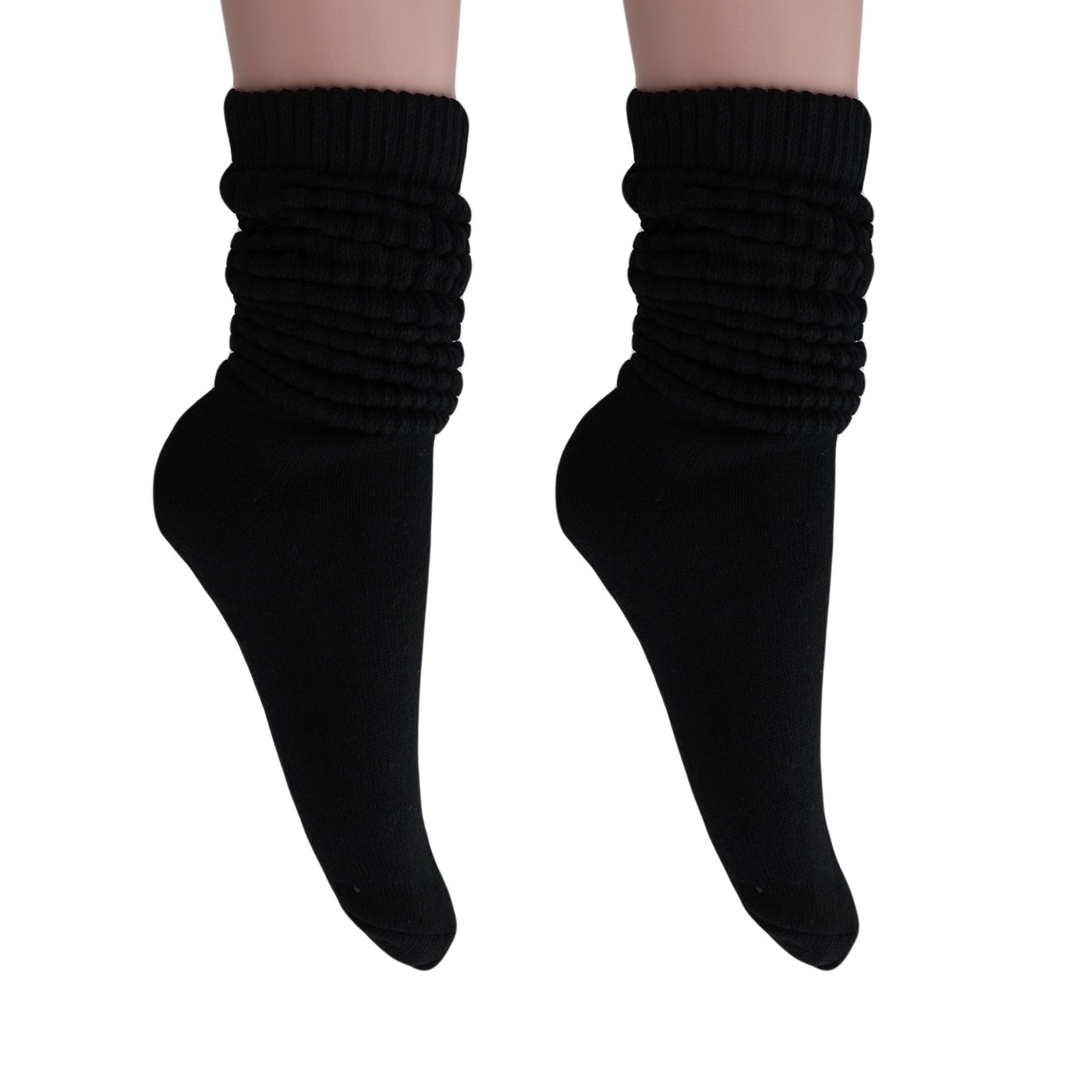Women's Extra Long Slouch Scrunch Socks Knee High, Cotton Blend, Pack of 2, Fits Shoe Sizes 5-10, 80s Style, 28 Colors