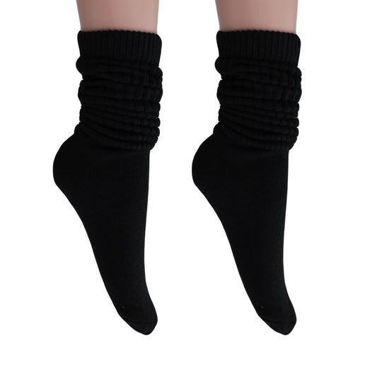 Women's Extra Long Slouch Scrunch Socks Knee High, Cotton Blend, Pack of 2, Fits Shoe Sizes 5-10, 80s Style, 28 Colors