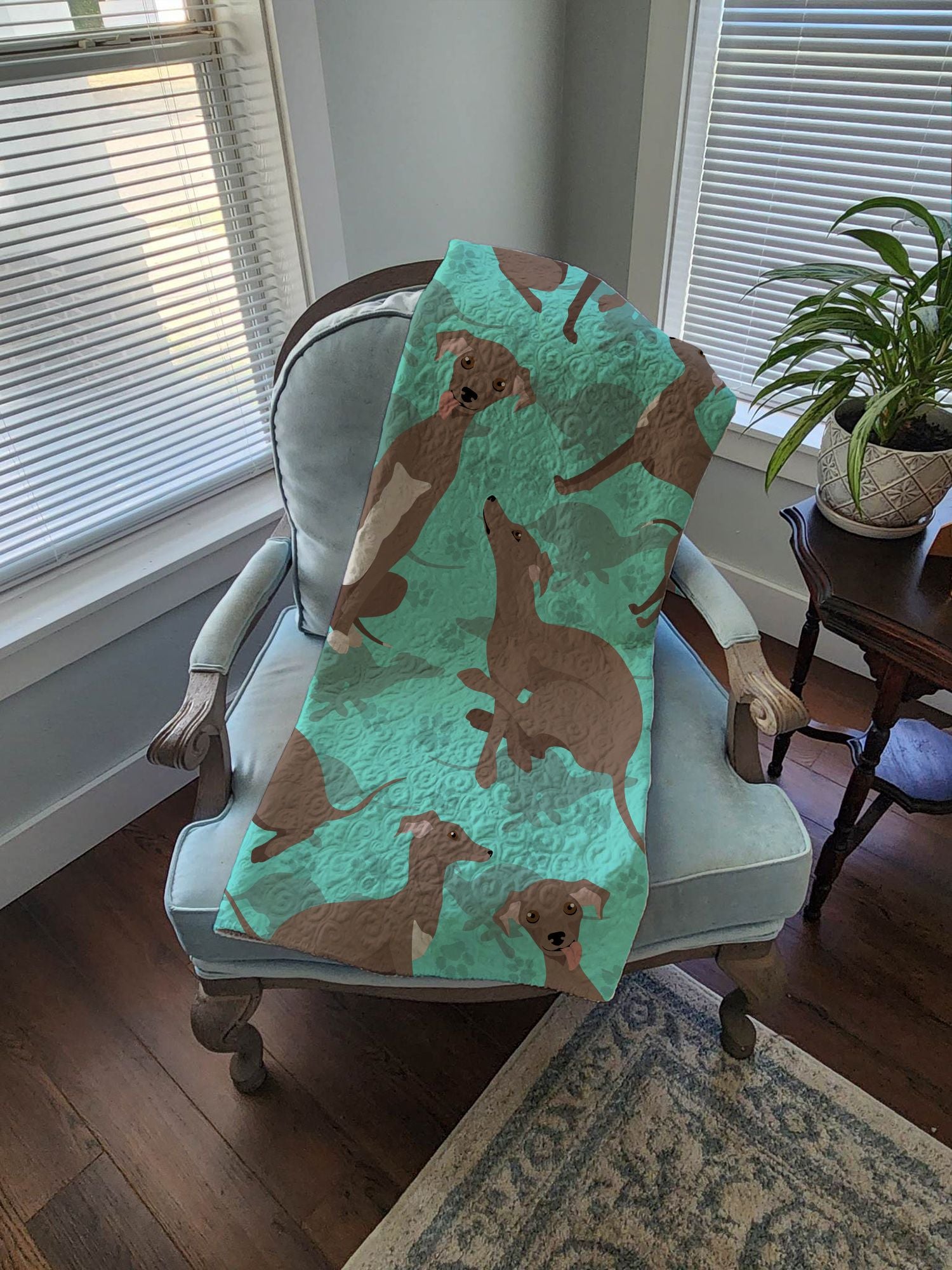 Fawn Italian Greyhound Quilted Blanket 50x60 Artwork Pattern Quilted Throw Blanket for Bed, Couch, Sofa, Soft and Lightweight