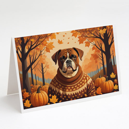 Boxer Fall Greeting Cards Pack of 8 Blank Cards with Envelopes Whimsical A7 Size 5x7 Blank Note Cards