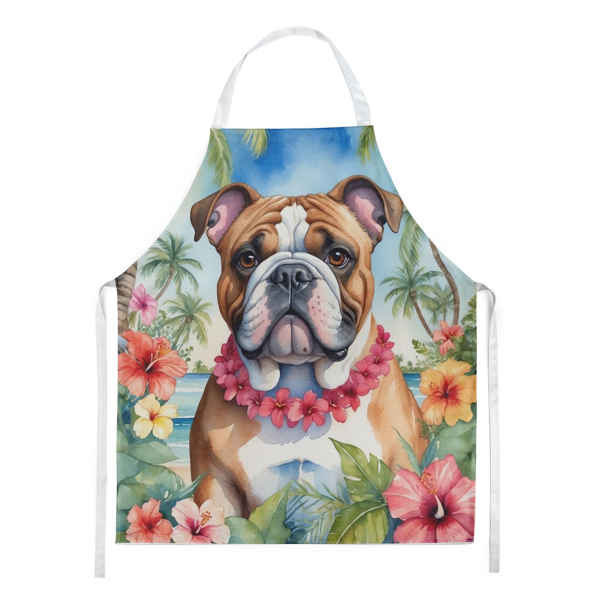 English Bulldog Luau Apron Cooking Kitchen Server Baking Crafts Gardening for Adult Women Men, Unisex, Large, Multicolor