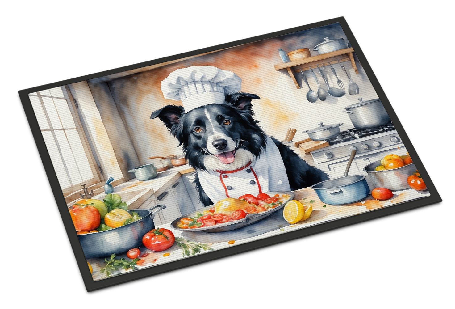 NEW Border Collie The Chef Doormat Front Door Mat Indoor Outdoor Rugs for Entryway, Non Slip Washable Low Pile, 18H X 27W