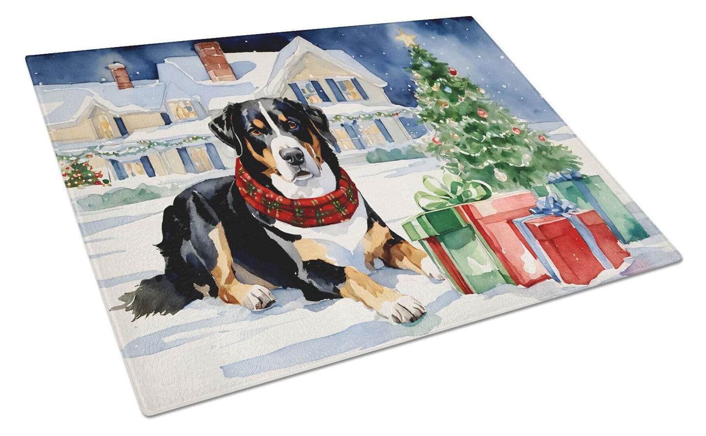 NEW Entlebucher Mountain Dog Cozy Christmas Glass Cutting Board Decorative Tempered Glass Kitchen Cutting and Serving Board Large Size Chopping Board