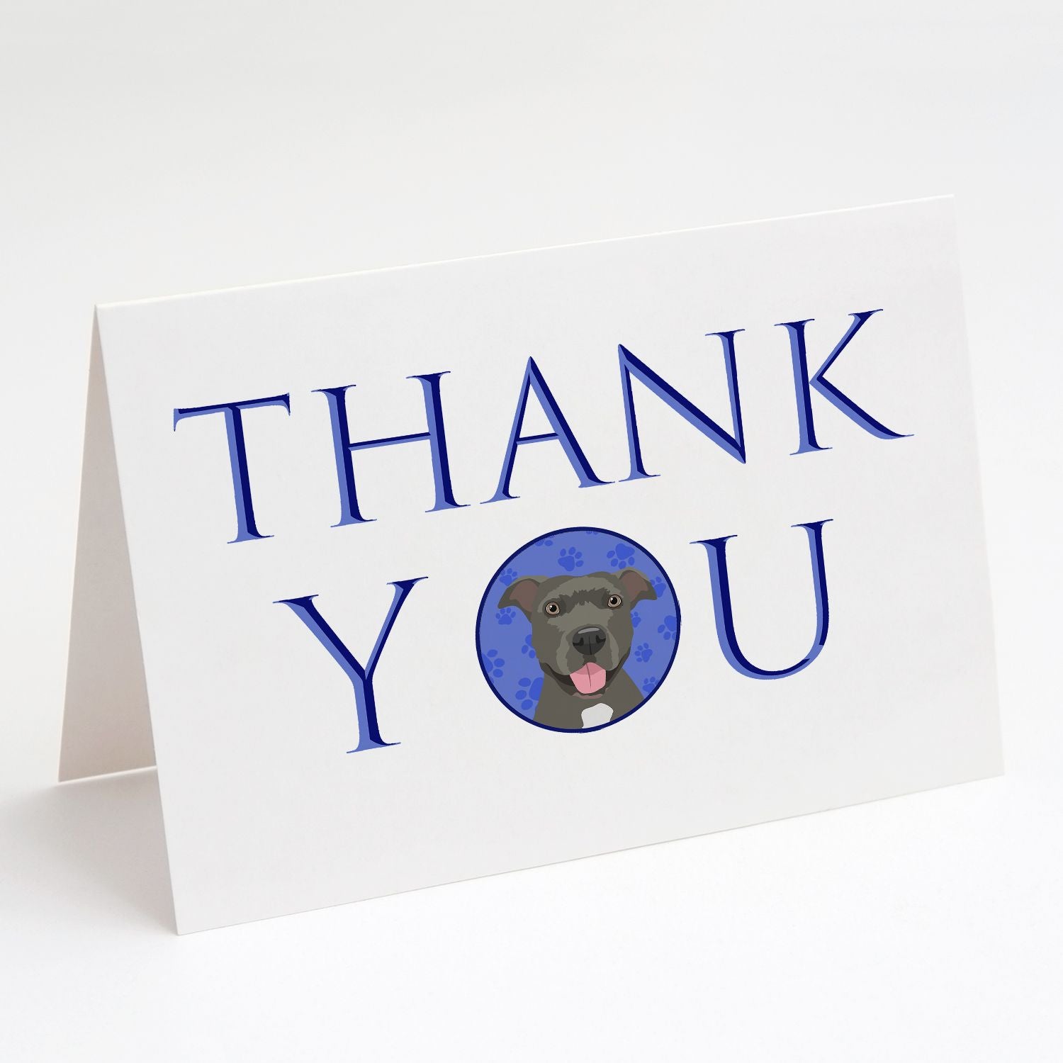 Pit Bull Blue #3 Thank You Greeting Cards Pack of 8 Blank Cards with Envelopes Whimsical A7 Size 5x7 Blank Note Cards