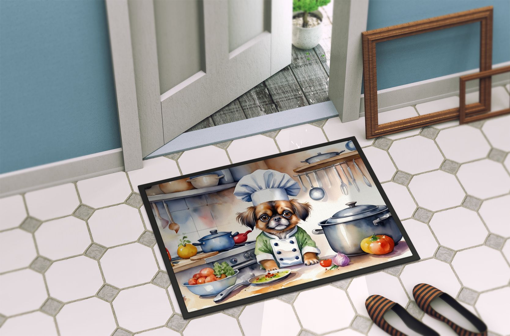 NEW Tibetan Spaniel The Chef Doormat Front Door Mat Indoor Outdoor Rugs for Entryway, Non Slip Washable Low Pile, 18H X 27W