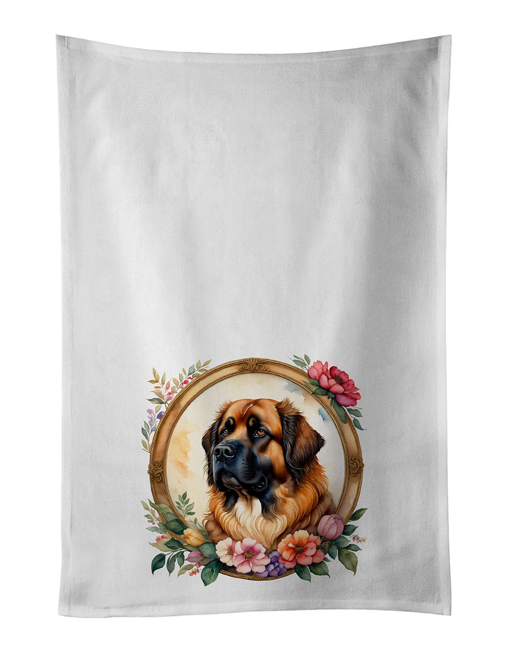 Leonberger and Flowers Kitchen Towel Set of 2 White Dish Towels Decorative Bathroom Hand towel for Hand, Face, Hair, Yoga, Tea, Dishcloth, 19 X 28", White