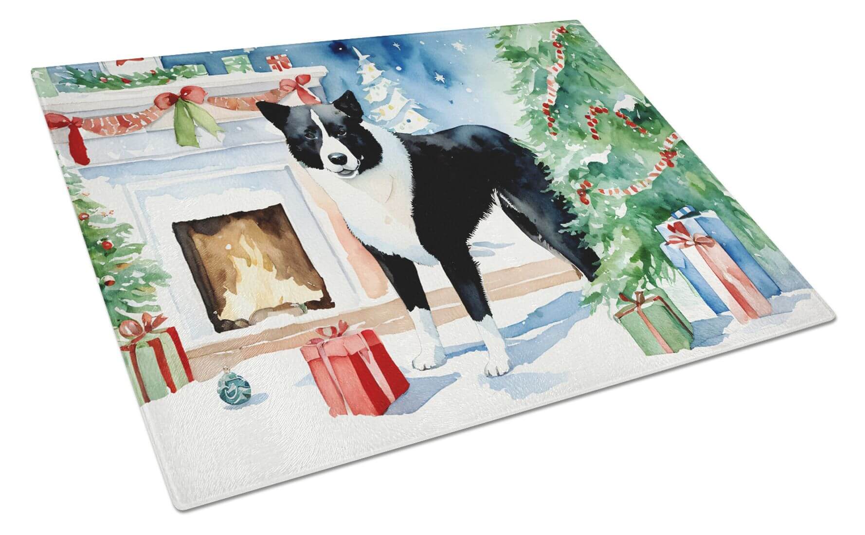 NEW Karelian Bear Dog Cozy Christmas Glass Cutting Board Decorative Tempered Glass Kitchen Cutting and Serving Board Large Size Chopping Board