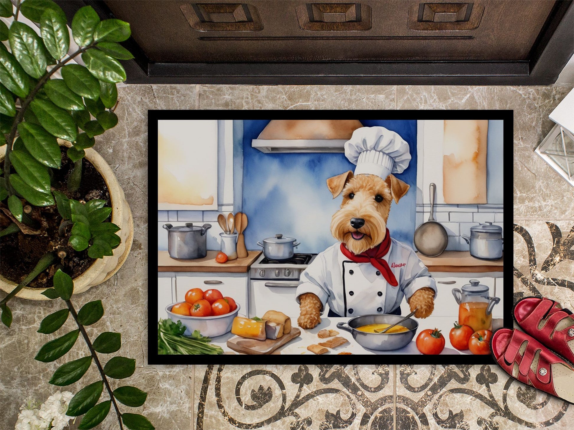 NEW Lakeland Terrier The Chef Doormat Front Door Mat Indoor Outdoor Rugs for Entryway, Non Slip Washable Low Pile, 18H X 27W