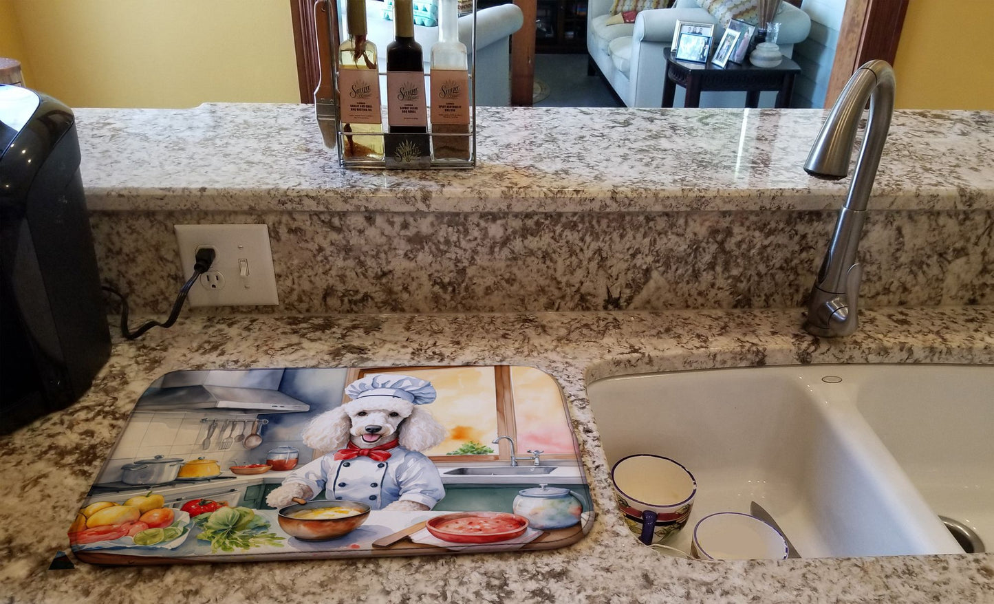 White Poodle The Chef Dish Drying Mat Absorbent Dish Drying Mat Pad for Kitchen Counter Dish Drainer Mat for Countertop, 14 x 21", Multicolor