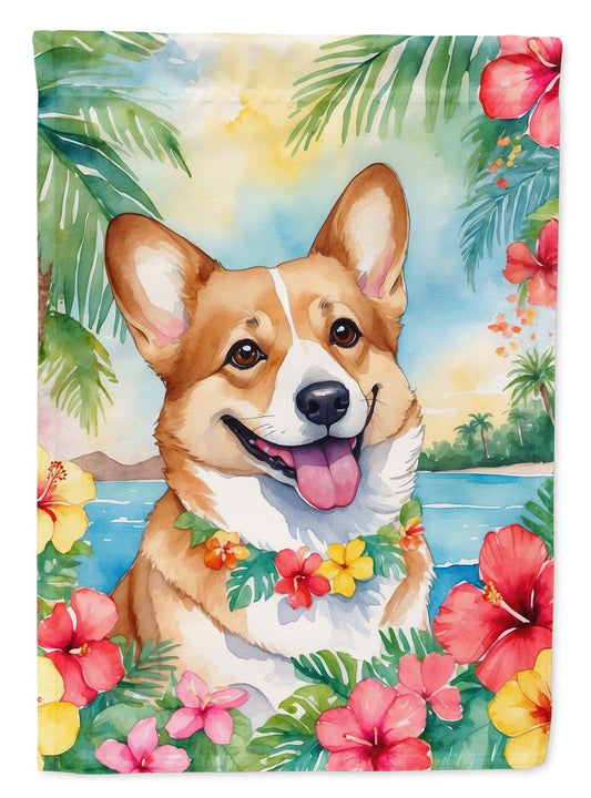 Corgi Luau House Flag Large Porch Sleeve Pole Decorative Outside Yard Banner Artwork Wall Hanging, Polyester, House Size, Multicolor