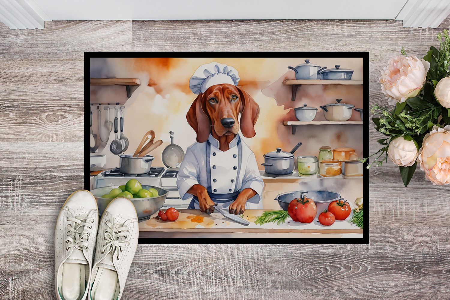 Redbone Coonhound The Chef Doormat Front Door Mat Indoor Outdoor Rugs for Entryway, Non Slip Washable Low Pile, 24H X 36W