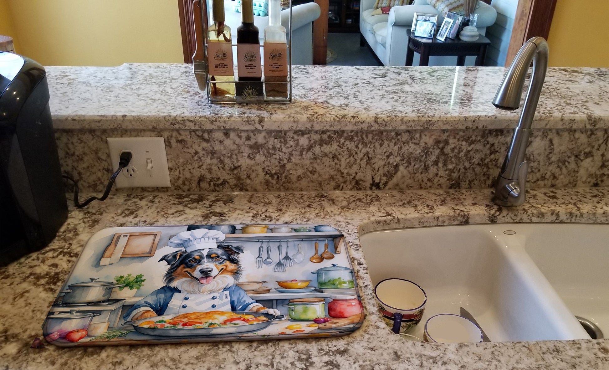 Australian Shepherd The Chef Dish Drying Mat Absorbent Dish Drying Mat Pad for Kitchen Counter Dish Drainer Mat for Countertop, 14 x 21", Multicolor