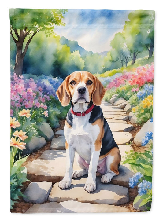 Beagle Spring Garden House Flag Large Porch Sleeve Pole Decorative Outside Yard Banner Artwork Wall Hanging, Polyester, House Size, Multicolor